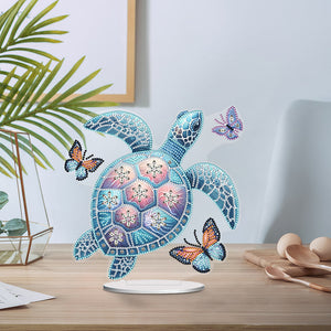Tortue de mer-Ornement de bureau en diamant acrylique à forage simple face