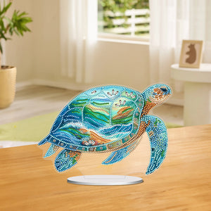 Tortue de mer-Ornement de bureau en diamant acrylique à forage simple face