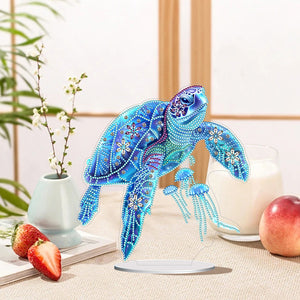 Tortue de mer-Ornement de bureau en diamant acrylique à forage simple face