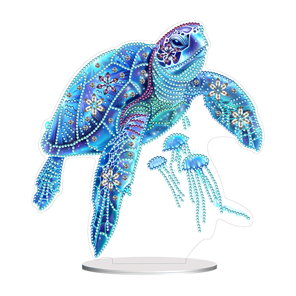 Tortue de mer-Ornement de bureau en diamant acrylique à forage simple face