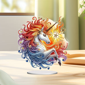 Unicorn-Ornement de bureau en diamant acrylique à forage simple face