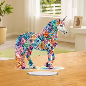 Unicorn-Ornement de bureau en diamant acrylique à forage simple face