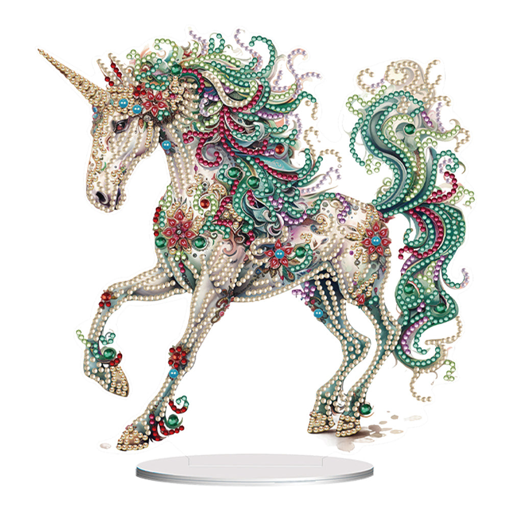 Unicorn-Ornement de bureau en diamant acrylique à forage simple face
