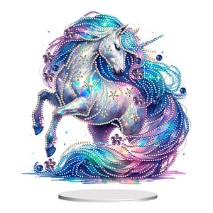 Unicorn-Ornement de bureau en diamant acrylique à forage simple face
