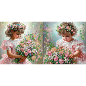 Flower Girl-Spécial partiel Peinture au diamant -30x30cm