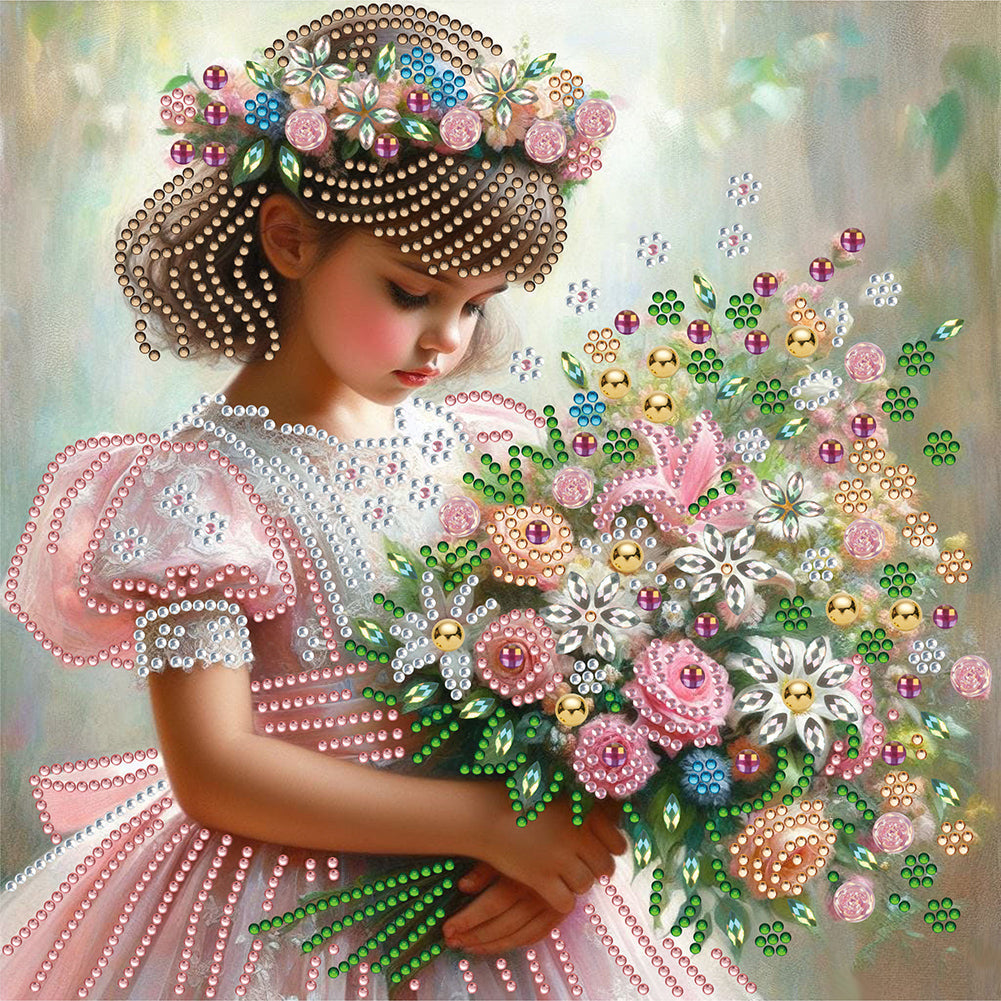 Flower Girl-Spécial partiel Peinture au diamant -30x30cm