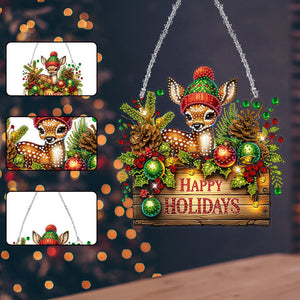 Noël-Pendentif en bois avec diamant sur un seul côté