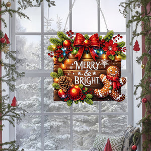 Noël-Pendentif en bois avec diamant sur un seul côté