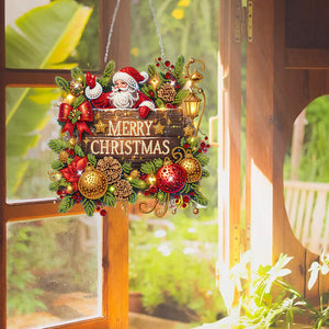 Noël-Pendentif en bois avec diamant sur un seul côté
