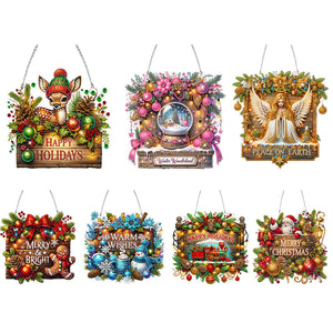 Noël-Pendentif en bois avec diamant sur un seul côté