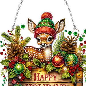 Noël-Pendentif en bois avec diamant sur un seul côté