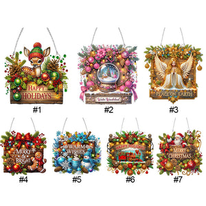 Noël-Pendentif en bois avec diamant sur un seul côté
