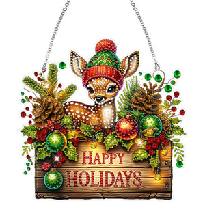 Noël-Pendentif en bois avec diamant sur un seul côté