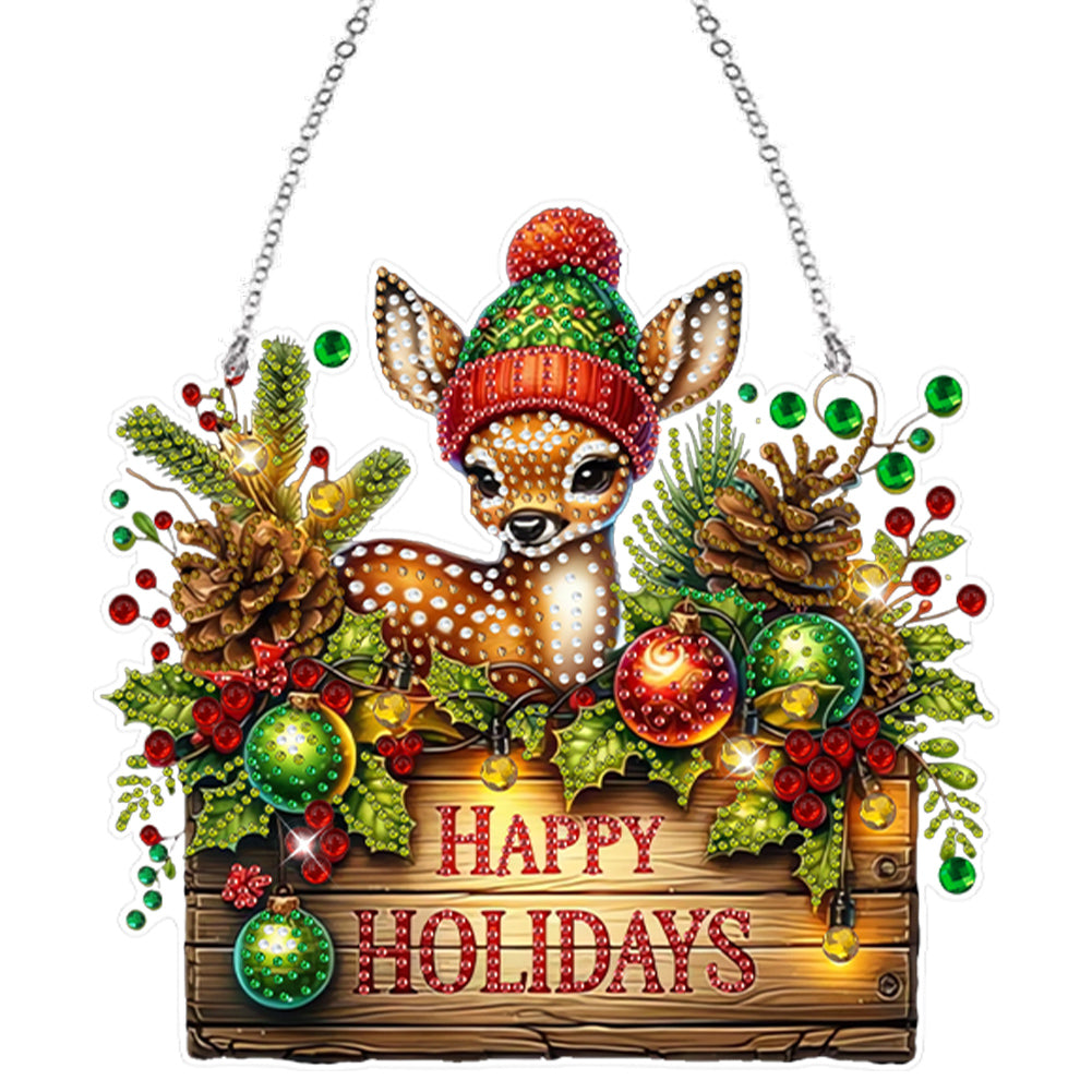 Noël-Pendentif en bois avec diamant sur un seul côté