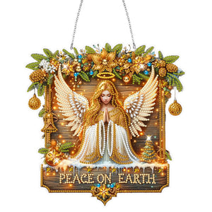 Noël-Pendentif en bois avec diamant sur un seul côté