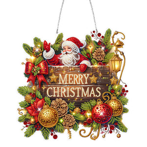 Noël-Pendentif en bois avec diamant sur un seul côté