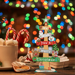 Panneau de Noël en bois Peinture de bureau avec diamants