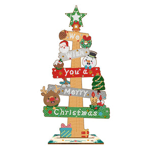 Panneau de Noël en bois Peinture de bureau avec diamants