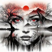 Charger l&#39;image dans la galerie, Tête de femme Portrait Paysage- Round Diamond Painting-50x50cm
