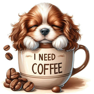 Coffee chiot-Full Round Diamond Painting-40x40cm