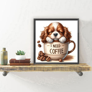 Coffee chiot-Full Round Diamond Painting-40x40cm