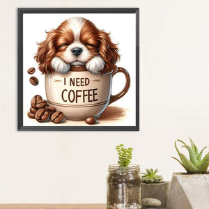Coffee chiot-Full Round Diamond Painting-40x40cm