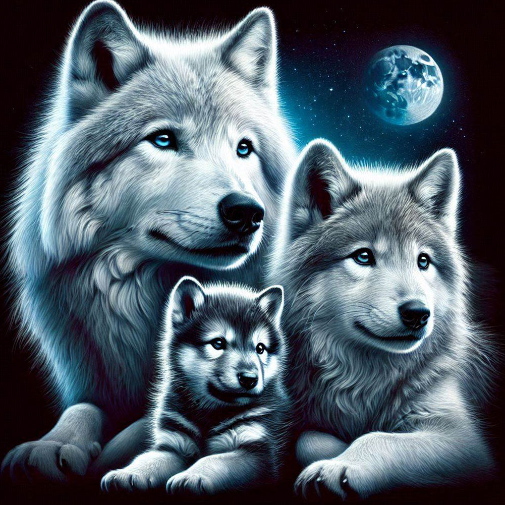 Les loups sous la lune-Full Round Diamond Painting-40x40cm