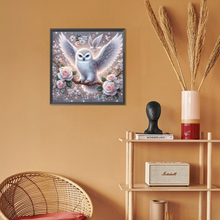 Charger l&#39;image dans la galerie, Chouette et rose blanche -Diamond painting -30*30
