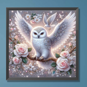 Chouette et rose blanche -Diamond painting -30*30