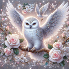 Charger l&#39;image dans la galerie, Chouette et rose blanche -Diamond painting -30*30
