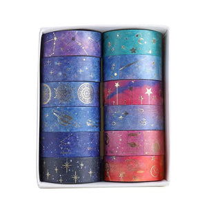 12/24 Rouleaux de ruban adhésif réutilisable Fleur/Nuit étoilée/Van Gogh Washi Tape Set Illustration Ruban décoratif