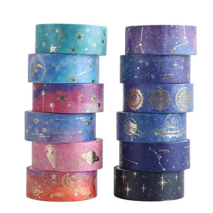 12/24 Rouleaux de ruban adhésif réutilisable Fleur/Nuit étoilée/Van Gogh Washi Tape Set Illustration Ruban décoratif