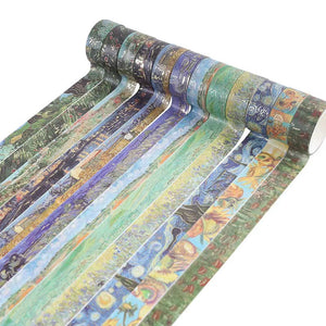 12/24 Rouleaux de ruban adhésif réutilisable Fleur/Nuit étoilée/Van Gogh Washi Tape Set Illustration Ruban décoratif
