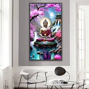 (Grande Taille) Lotus bouddha statue-diamant rond peinture-40 * 70cm
