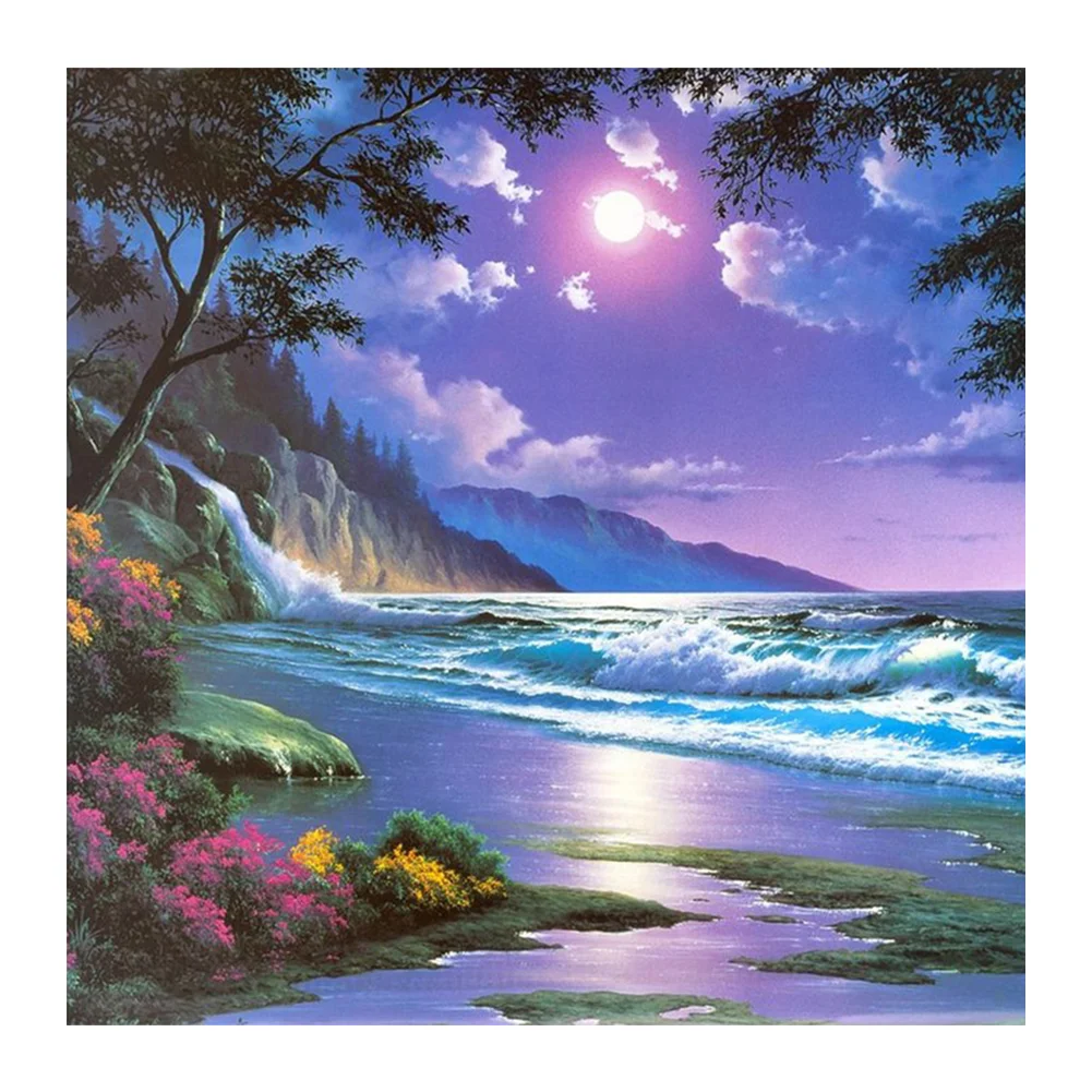 Plage vue de nuit -Diamond Painting 40*40CM