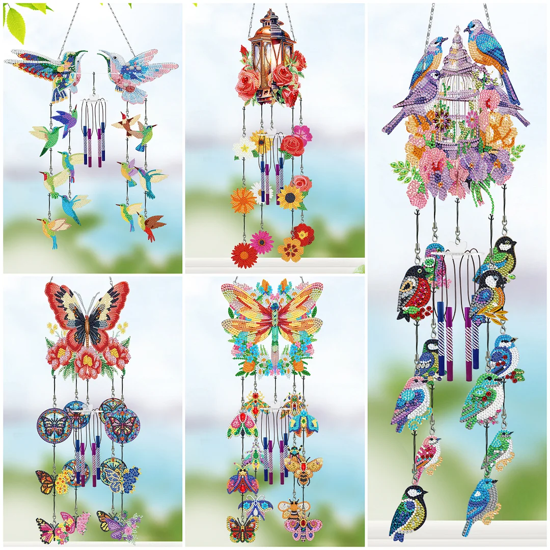 Kit Peinture Diamant Suspendu - Décoratif Double Face 5D Avec Strass Et Chaîne Pour Jardin, Fenêtre Ou Porte