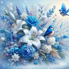 Charger l&#39;image dans la galerie, Fleurs bleues -Full Round Diamond Painting-40x40cm
