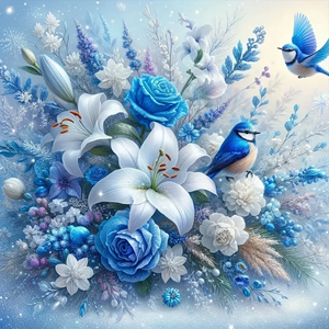 Fleurs bleues -Full Round Diamond Painting-40x40cm