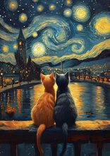 Charger l&#39;image dans la galerie, Chats de la nuit étoilée-Voll Round Diamond Painting-40x50cm

