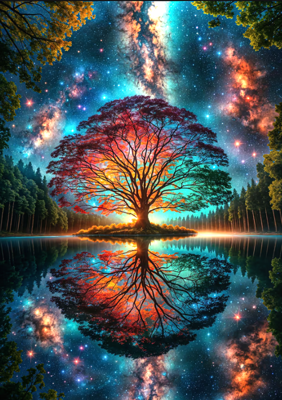 Arbres du paysage fantaisiste de l'espace-Round Diamond Painting-40x50cm
