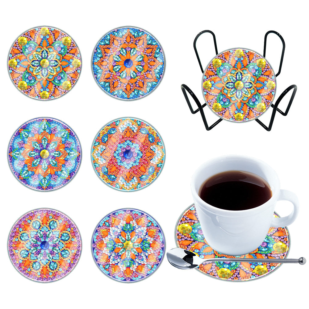 Dessous de verre diamant imperméable en acrylique Mandala
