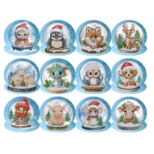 12 pièces/ensemble cartes de vœux animaux de noël-diamant