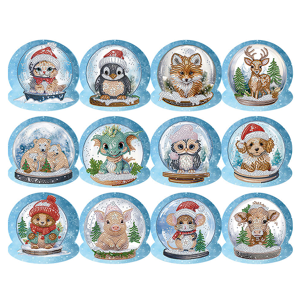 12 pièces/ensemble cartes de vœux animaux de noël-diamant