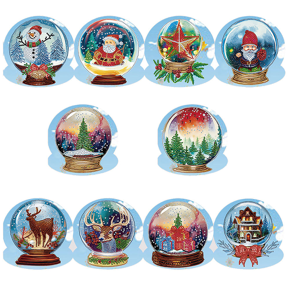 Cartes de vœux boule de cristal et diamant de noël, 10 pièces/ensemble