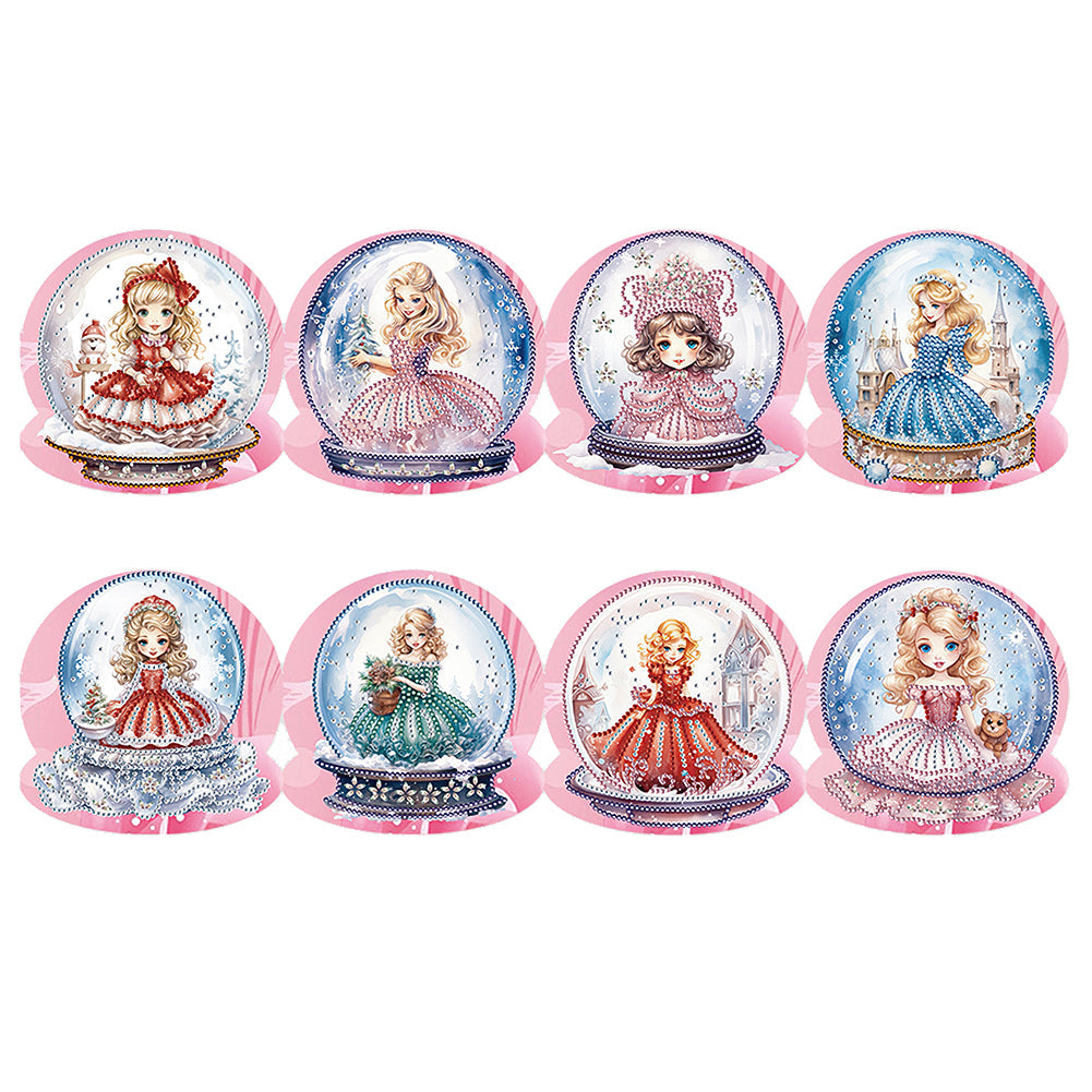 8 pièces/ensemble bonhomme de neige princesse-diamant cartes de vœux
