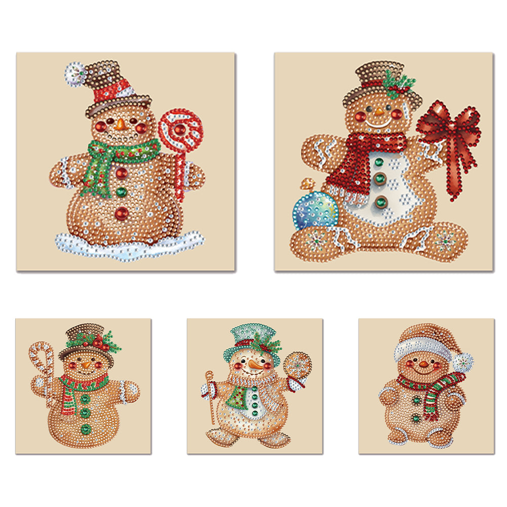 Cartes de vœux bonhomme en pain d'épices de noël - 5 pièces/ensemble- diamant