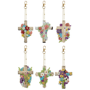 Porte-clés fleur/animal, perceuse Double face, diamant, 6 pièces/ensemble