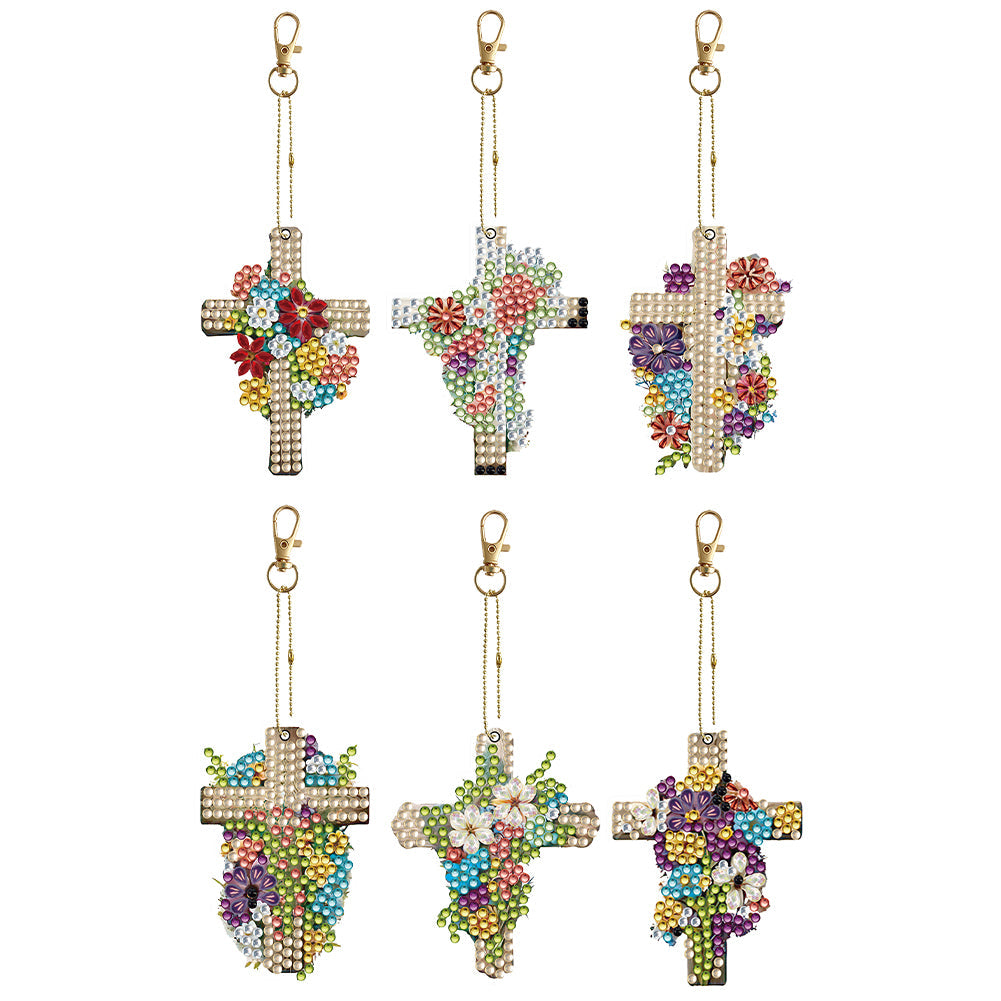 Porte-clés fleur/animal, perceuse Double face, diamant, 6 pièces/ensemble