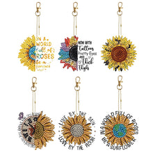 Charger l&#39;image dans la galerie, Porte-clés fleur/animal, perceuse Double face, diamant, 6 pièces/ensemble
