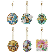 Charger l&#39;image dans la galerie, Porte-clés fleur/animal, perceuse Double face, diamant, 6 pièces/ensemble
